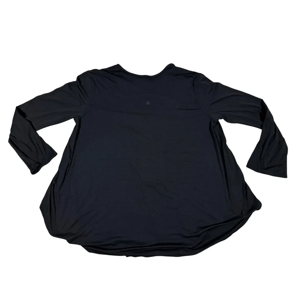 Lululemon Back In Action V Neck Long Sleeve Women's Large Black‎ Top